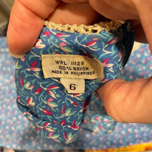 Vintage blue floral retro 60’s-70’s dress lace pockets midi milkmaid prairie - Picture 13 of 15